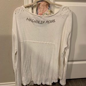 Magnolia Pearl White Distressed Long Sleeve Top